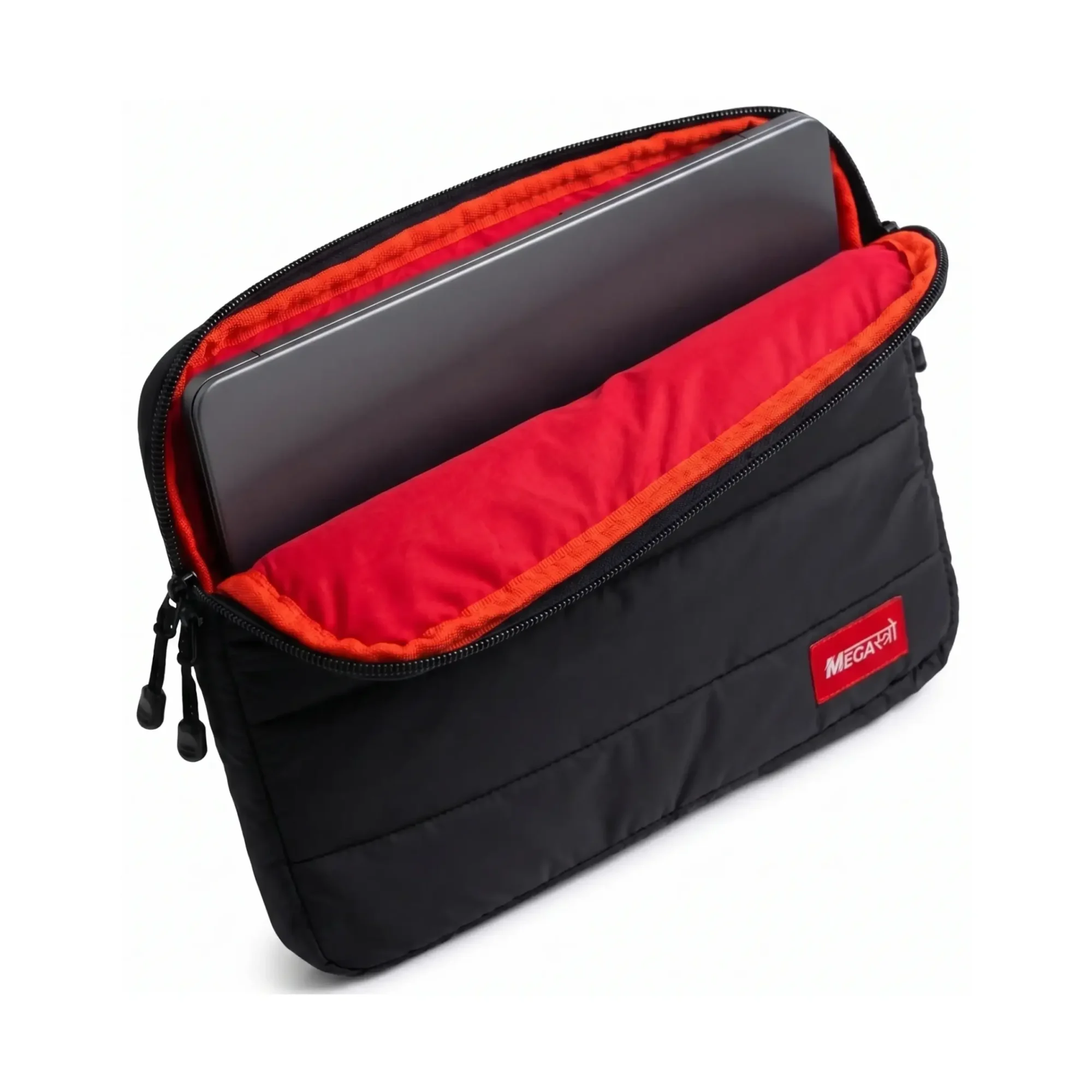MegaStro GenX Laptop Sleeve (Fluffy) Bag | Soft Puff Padding Cover with Zipper Closure | Water Resistant Laptop Cover | Compatible for MacBook Pro 14, Lenovo, Dell, HP, Acer and Asus (Black/Red, 13 Inch)